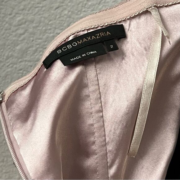 BCBGMAXAZRIA Rose Silk Ruffle Halter Tearose Pink Dress Beaded Tulle Belt 2 XS - Picture 12 of 12